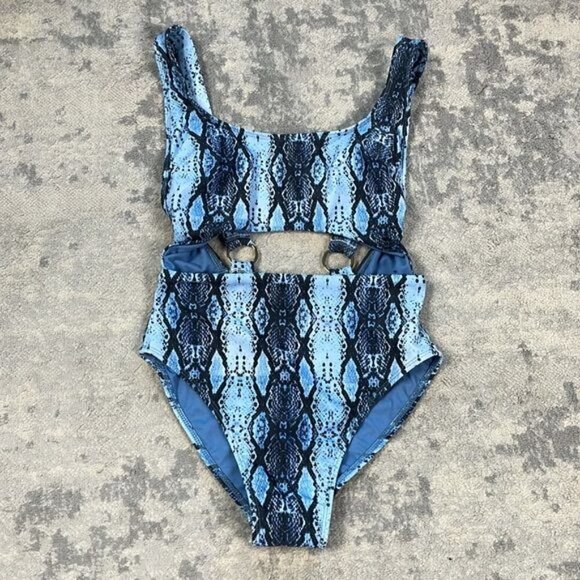New Rachel Rachel Roy Desert Snake Cut Out One Piece Swimsuit Blue Reptile Sz S - Picture 3 of 10